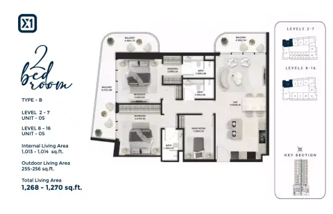 SquareX One: Floor plan Type - B, 1,268 sq ft