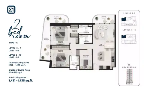 SquareX One: Floor plan Type - C, 1,431 sq ft