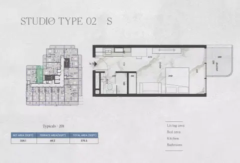 Zyra Hills: Floor plan Type 02 S, 375 sq ft