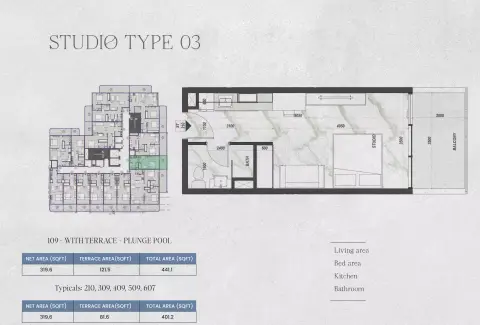 Zyra Hills: Floor plan Type 03, 401 sq ft