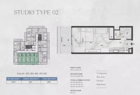 Zyra Hills: Floor plan Type 02, 409 sq ft