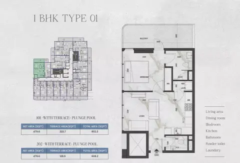 Zyra Hills: Floor plan Type 01, 608 sq ft