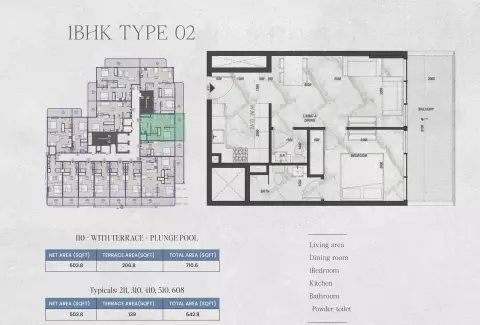Zyra Hills: Floor plan Type 02, 642 sq ft