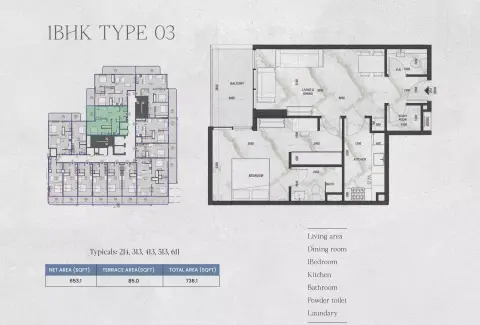 Zyra Hills: Floor plan Type 03, 738 sq ft