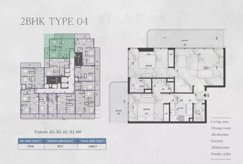 Zyra Hills: Floor plan Type 04, 1,052 sq ft