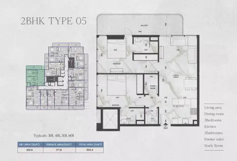 Zyra Hills: Floor plan Type 05, 992 sq ft
