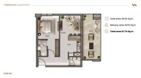 Serra Residence: Floor plan Type 02, 721 sq ft