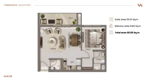 Serra Residence: Floor plan Type 01, 624 sq ft