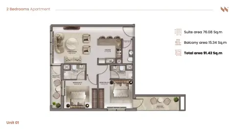 Serra Residence: Floor plan Type 01, 979 sq ft