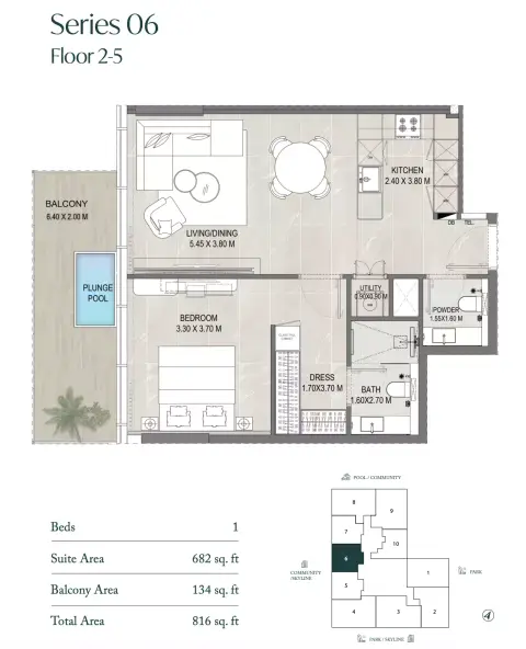 Allegro Park: Floor plan Type 06, 816 sq ft