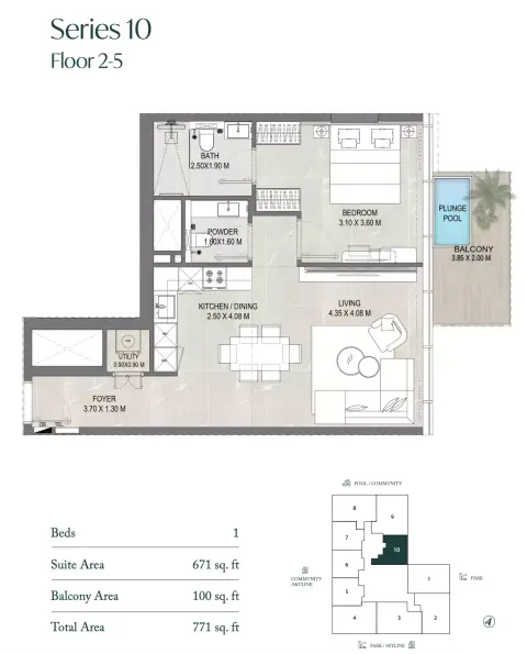 Allegro Park: Floor plan Type 10, 771 sq ft