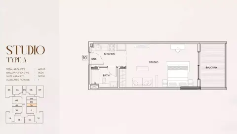 Myra Residences: Floor plan Type A2, 482 sq ft
