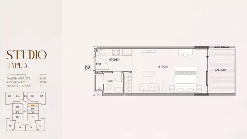 Myra Residences: Floor plan Type A1, 481 sq ft