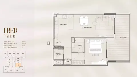 Myra Residences: Floor plan Type B, 935 sq ft