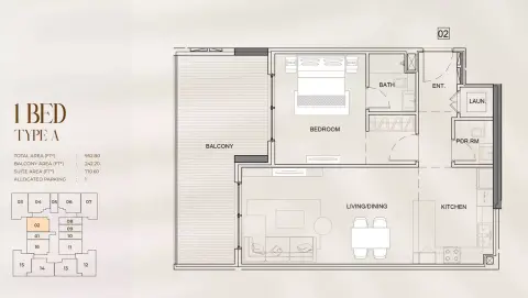 Myra Residences: Floor plan Type A2, 952 sq ft