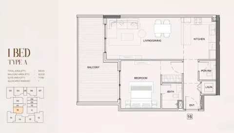Myra Residences: Floor plan Type A1, 935 sq ft
