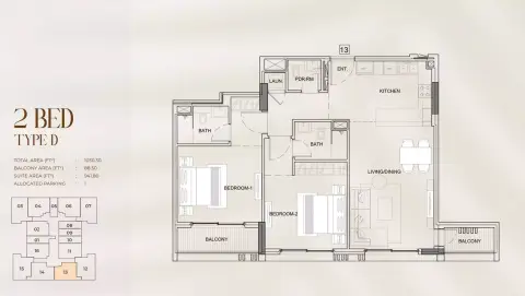 Myra Residences: Floor plan Type D, 1,030 sq ft