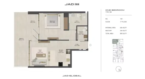 JAD288: Floor plan Type 2-Tower A, 855 sq ft