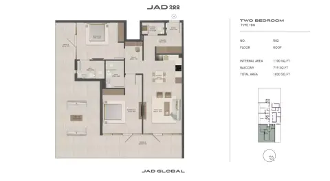 JAD288: Floor plan Type 1-Tower A, 1,820 sq ft