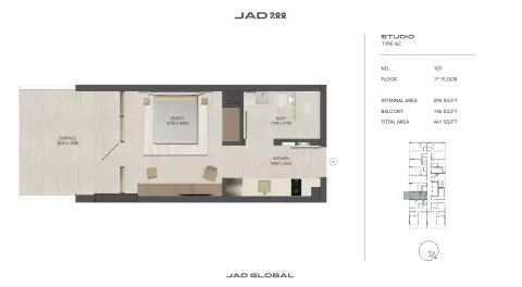 JAD288: Floor plan Type 3-Tower B, 441 sq ft