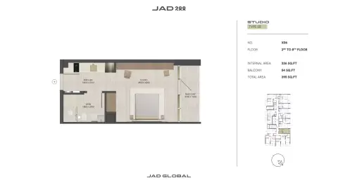 JAD288: Floor plan Type 1-Tower C, 390 sq ft