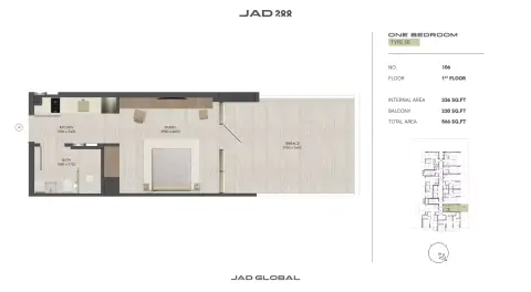 JAD288: Floor plan Type 1-Tower C, 566 sq ft