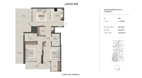JAD288: Floor plan Type 2-Tower C, 1,524 sq ft