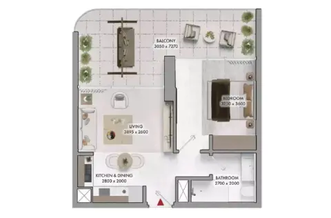 Elmora Residence: Floor plan Type 1, 398 sq ft