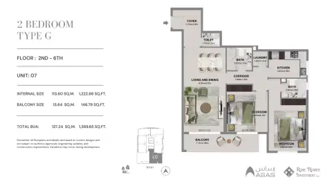 Al Warsan Star: फ़्लोर प्लान Type G, 1,370 sq ft
