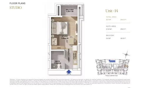 RR Grand: Floor plan Type 14, 354 sq ft