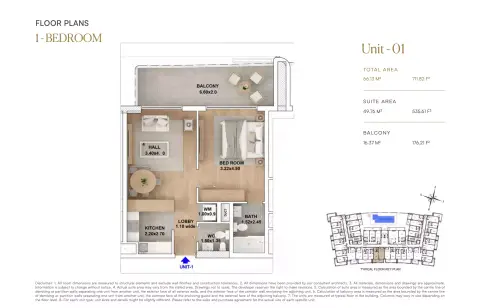 RR Grand: Floor plan Type 01, 711 sq ft