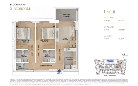 RR Grand: Floor plan Type 11, 991 sq ft