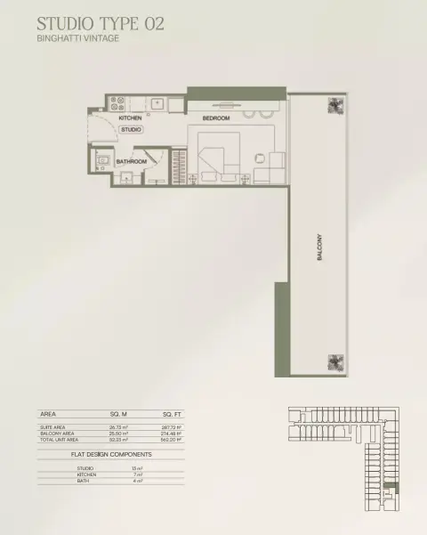 Binghatti Vintage: Floor plan Type 02, 562 sq ft
