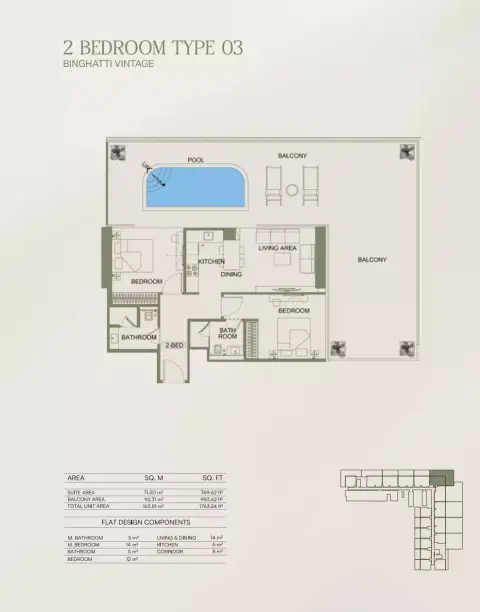 Binghatti Vintage: Floor plan Type 03, 1,763 sq ft