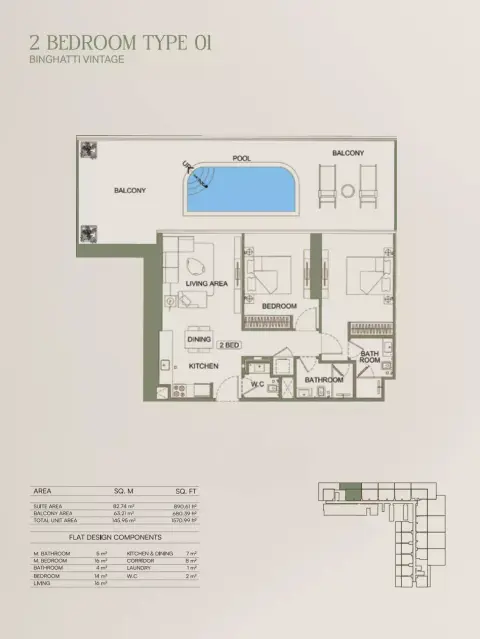 Binghatti Vintage: Floor plan Type 01, 1,570 sq ft