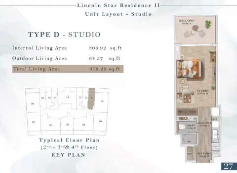 Lincoln Star Residence 2: Plattegrond Type 8, 373 sq ft