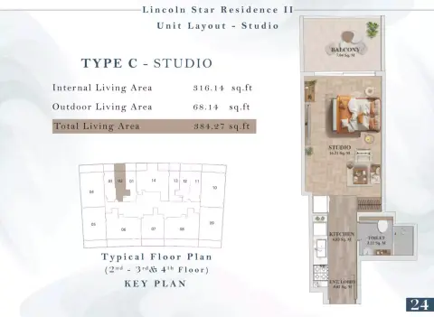 Lincoln Star Residence 2: Plattegrond Type 5, 384 sq ft