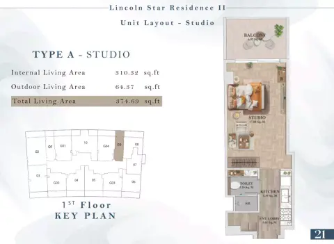 Lincoln Star Residence 2: Plattegrond Type 2, 374 sq ft