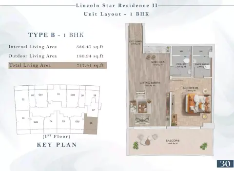 Lincoln Star Residence 2: Plattegrond Type 3, 717 sq ft