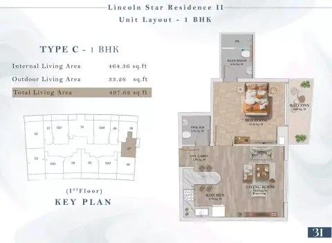 Lincoln Star Residence 2: Plattegrond Type 4, 497 sq ft
