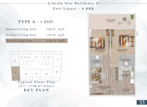 Lincoln Star Residence 2: Plattegrond Type 2, 976 sq ft