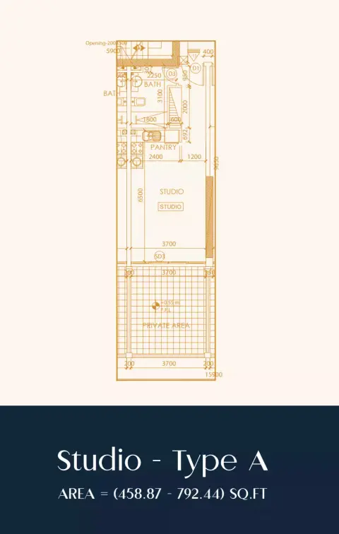 Rapunzel Tower: Floor plan Type A, 458 sq ft