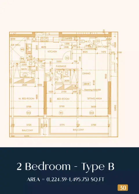 Rapunzel Tower: Floor plan Type B, 1,224 sq ft