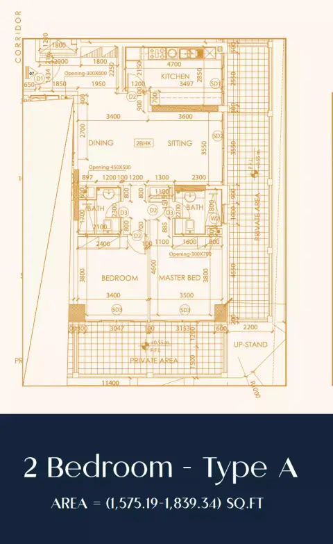 Rapunzel Tower: Floor plan Type A, 1,575 sq ft