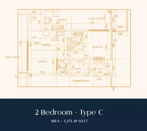 Rapunzel Tower: Floor plan Type C, 1,273 sq ft