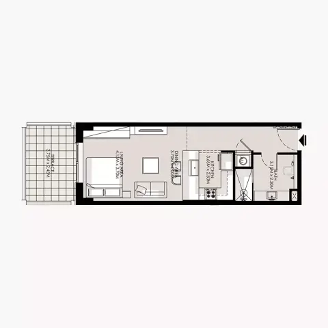 Amer Al Ghurair Residences: Floor plan Type 1, 415 sq ft