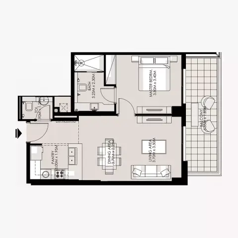 Amer Al Ghurair Residences: Floor plan Type 1, 587 sq ft