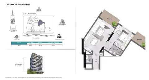 Saray Prime Residence: फ़्लोर प्लान Type 2, 739 sq ft