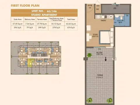 Purvanchal Triana Residences: Type 3, 674 sq ft 户型图