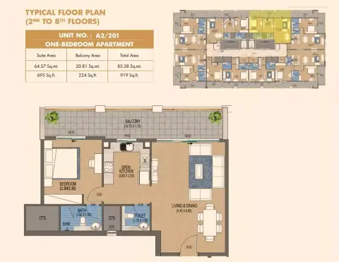 Purvanchal Triana Residences: Type 5, 919 sq ft 户型图